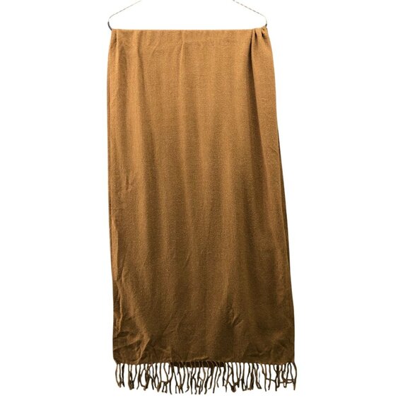 Uniqlo Heattech Scarf Tan Brown Camel Fringe Rectangle Wool Blend Lightweight - Picture 1 of 10